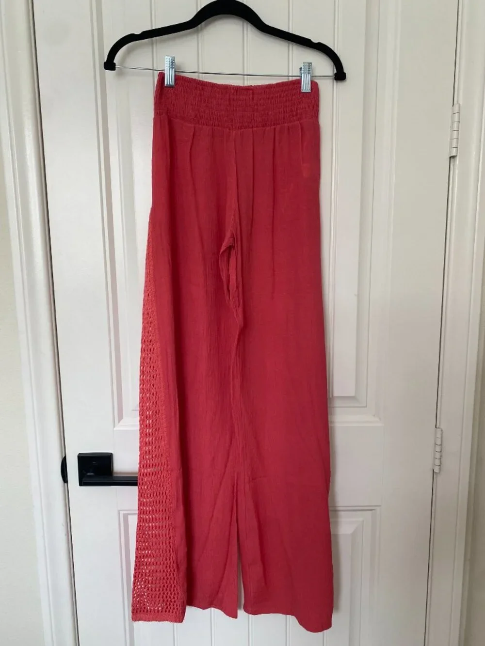 Elan | Tie Front Crocheted Top & Pull On Pants in Coral